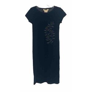 Vintage Jonathan Martin Short Sleeve Velvet Midi Dress Beaded Sz 12 USA 90s Goth